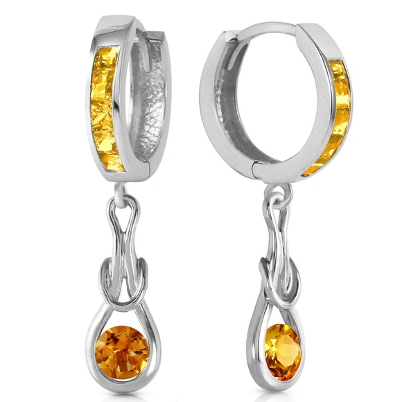 SOLID GOLD HUGGIE EARRINGS WITH DANGLING CITRINES